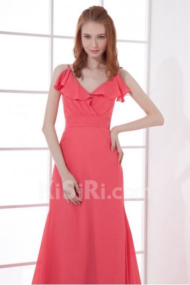 Chiffon V Neckline Empire Swee Train Dress with Sash