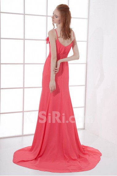 Chiffon V Neckline Empire Swee Train Dress with Sash