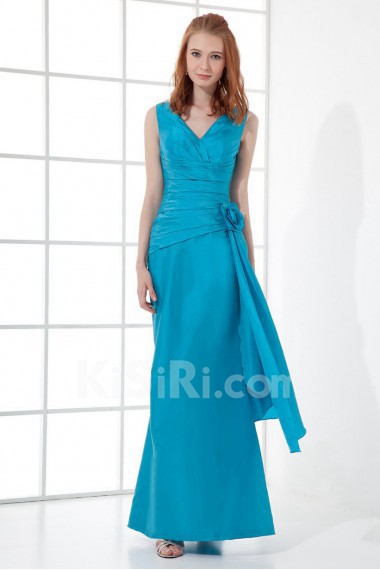 Taffeta V Neckline Sheath Dress with Hand-made Flower