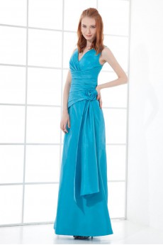 Taffeta V Neckline Sheath Dress with Hand-made Flower