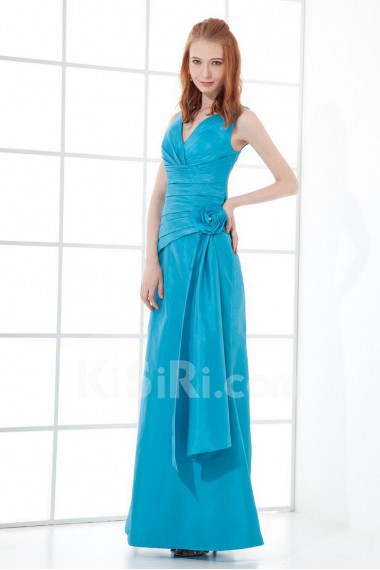 Taffeta V Neckline Sheath Dress with Hand-made Flower