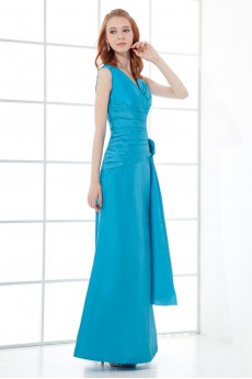 Taffeta V Neckline Sheath Dress with Hand-made Flower