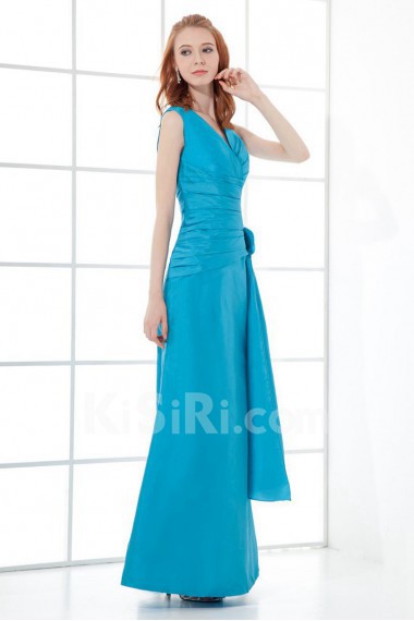 Taffeta V Neckline Sheath Dress with Hand-made Flower