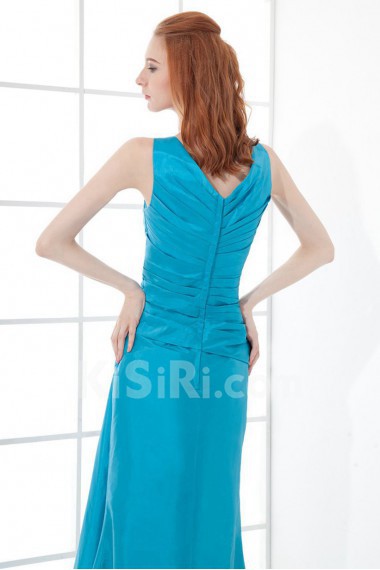 Taffeta V Neckline Sheath Dress with Hand-made Flower