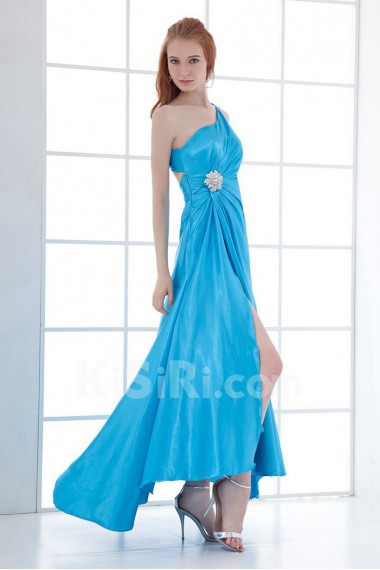 Satin Asymmetrical A Line Ankle-Length Dress with Hand-made Flower