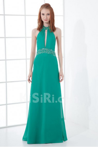 Satin Jewel Column Dress with Sequins