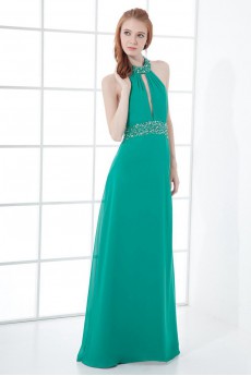 Satin Jewel Column Dress with Sequins