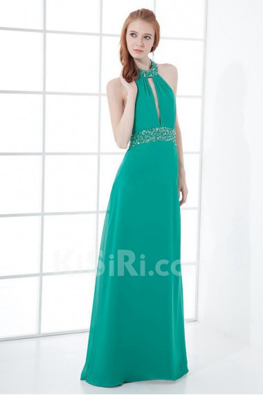 Satin Jewel Column Dress with Sequins