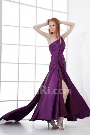 Satin Asymmetrical A Line Ankle-Length Dress