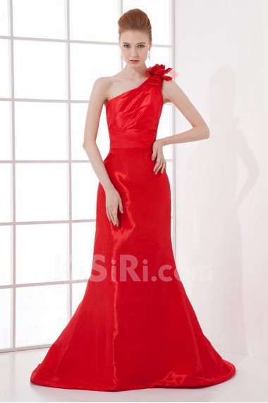 Satin Asymmetrical Sheath Dress with Hand-made Flower