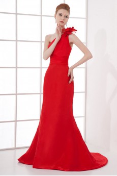 Satin Asymmetrical Sheath Dress with Hand-made Flower