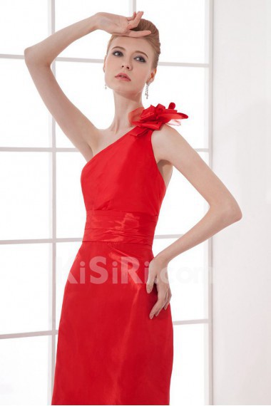 Satin Asymmetrical Sheath Dress with Hand-made Flower