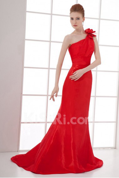 Satin Asymmetrical Sheath Dress with Hand-made Flower