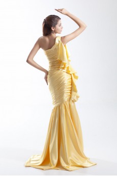 Silk Asymmetrical Sheath Dress with Directionally Ruched Bodice