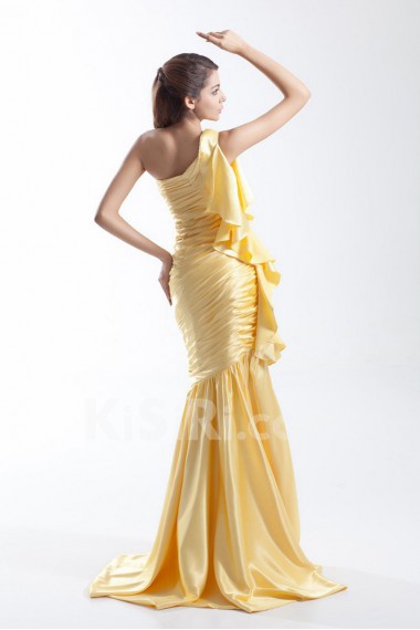 Silk Asymmetrical Sheath Dress with Directionally Ruched Bodice