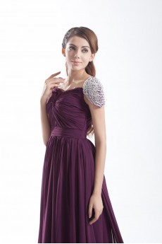 Chiffon Portrait Column Cap Sleeves Dress