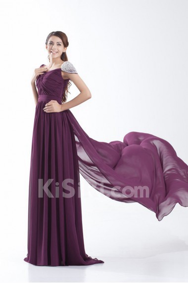 Chiffon Portrait Column Cap Sleeves Dress