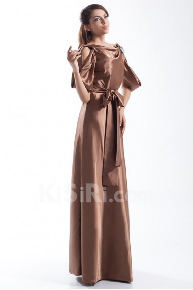 Satin Portrait Column Dress with Sash