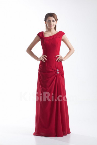 Chiffon Asymmetrical Column Dress with Embroidery