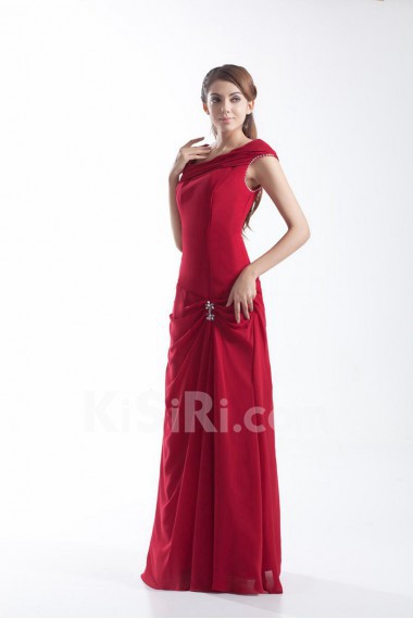 Chiffon Asymmetrical Column Dress with Embroidery