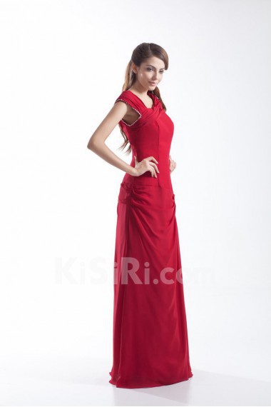 Chiffon Asymmetrical Column Dress with Embroidery