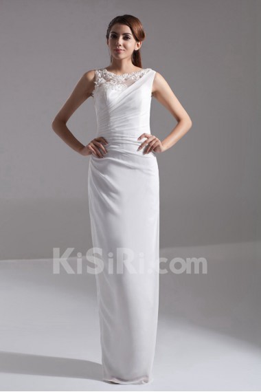 Chiffon Jewel Column Dress with Embroidery