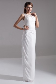 Chiffon Jewel Column Dress with Embroidery