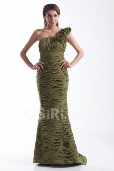 Chiffon One Shoulder Sheath Dress with Directionally Ruched Bodice