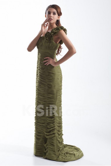 Chiffon One Shoulder Sheath Dress with Directionally Ruched Bodice