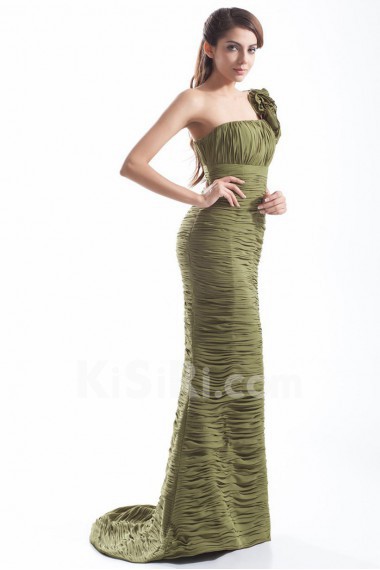 Chiffon One Shoulder Sheath Dress with Directionally Ruched Bodice