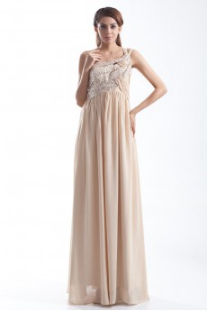 Chiffon One Shoulder Column Dress with Embroidery