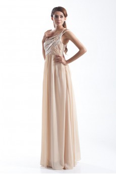 Chiffon One Shoulder Column Dress with Embroidery