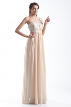 Chiffon One Shoulder Column Dress with Embroidery