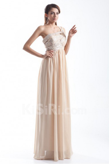 Chiffon One Shoulder Column Dress with Embroidery