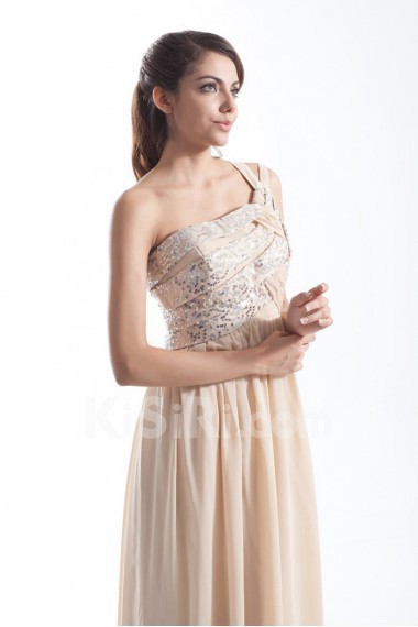 Chiffon One Shoulder Column Dress with Embroidery