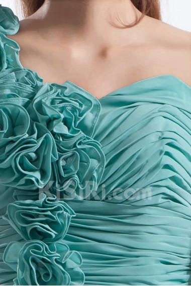 Chiffon One Shoulder Column Dress with Hand-made Flowers