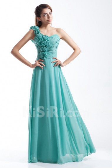 Chiffon One Shoulder Column Dress with Hand-made Flowers