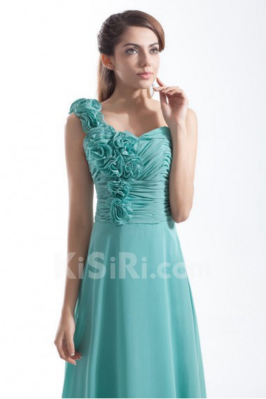 Chiffon One Shoulder Column Dress with Hand-made Flowers