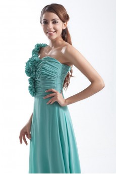 Chiffon One Shoulder Column Dress with Hand-made Flowers