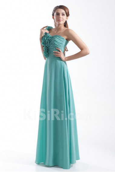 Chiffon One Shoulder Column Dress with Hand-made Flowers