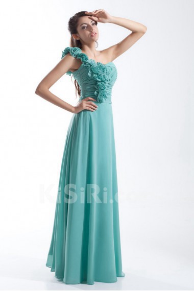 Chiffon One Shoulder Column Dress with Hand-made Flowers