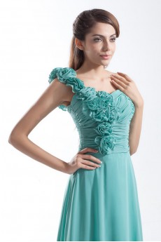 Chiffon One Shoulder Column Dress with Hand-made Flowers