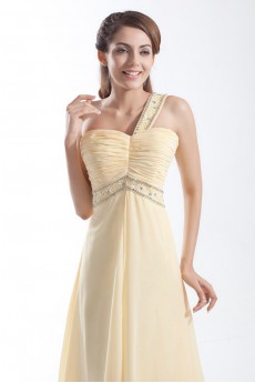 Chiffon One Shoulder Column Dress with Embroidery