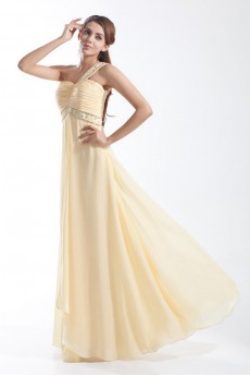 Chiffon One Shoulder Column Dress with Embroidery