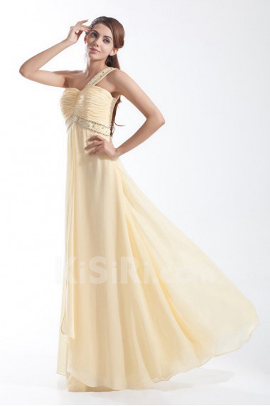 Chiffon One Shoulder Column Dress with Embroidery