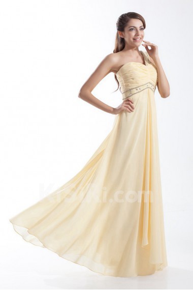 Chiffon One Shoulder Column Dress with Embroidery