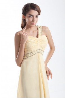 Chiffon One Shoulder Column Dress with Embroidery