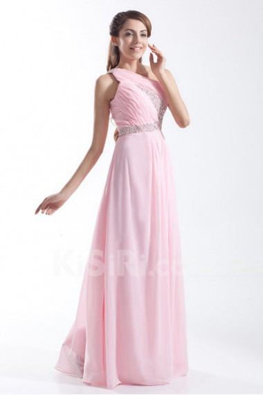 Chiffon Asymmetrical Column Dress with Embroidery