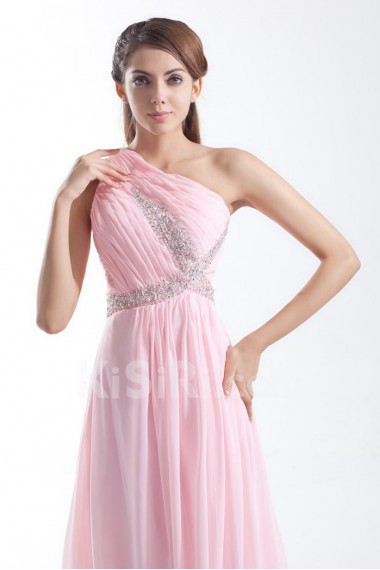 Chiffon Asymmetrical Column Dress with Embroidery