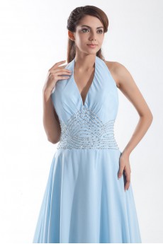 Chiffon Halter Column Beaded Dress